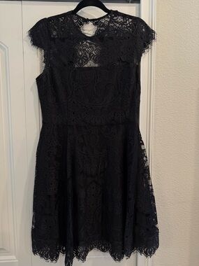 BB Dakota Black Eyelash Lace Fit & Flare Dress XL Cap Sleeve Cocktail